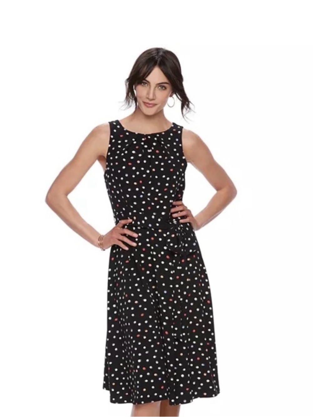 Elle Black Polka Dot A Line Belted Dress 6
